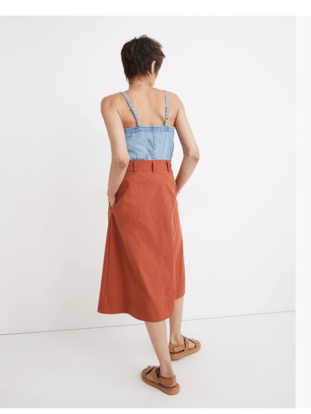 Madewell Poplin Pleated Button Front Midi Skirt NEW Sz 10 Russet Color - Picture 7 of 9